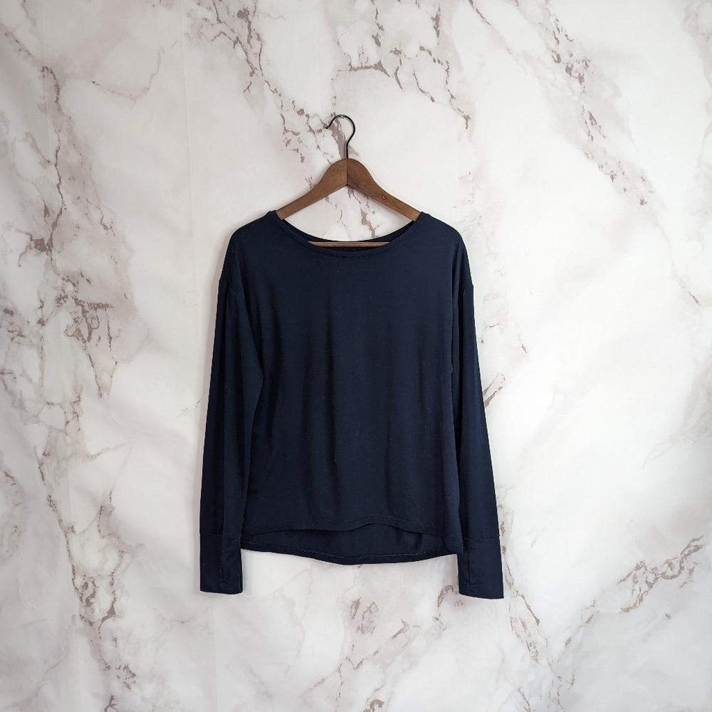 Athleta Long Sleeve Top Blue Thumb Holes Shirt Scoop Neck